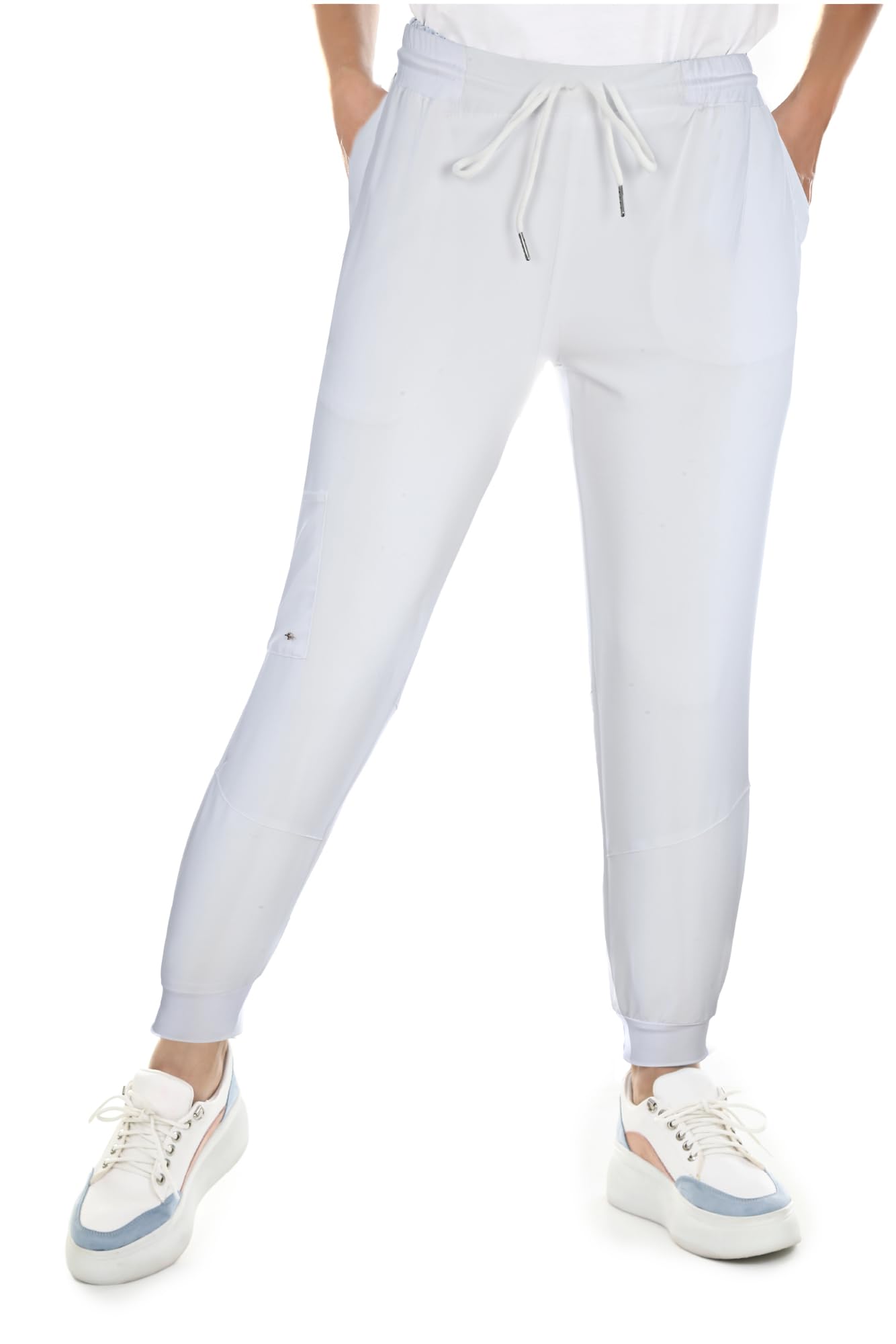 Scrubs for Women Jogger Pants Lightweight Slim Fit 4 Way Stretch Soft Scrub Pants White, S