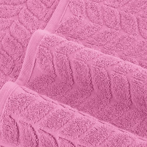 Image of Elegant Comfort Luxury 6-Piece 100% Turkish Cotton Jacquard Braided Textured Premium Hotel Quality Towel Set- Soft and Absorbent, Includes 2 Bath Towels, 2 Hand Towels and 2 Washcloths, Light Pink