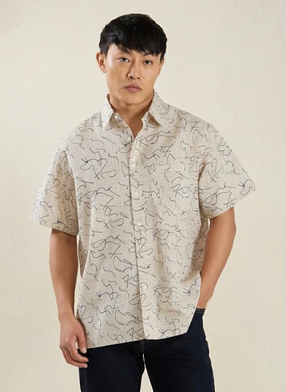 Image of MARK & ALBERT Men's Half Sleeve Linen Slim Fit Shirt