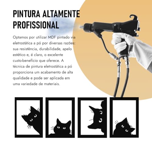 Quadro Gato Mdf Vazado Preto Decorativo Cat Escultura Gatos em Mdf