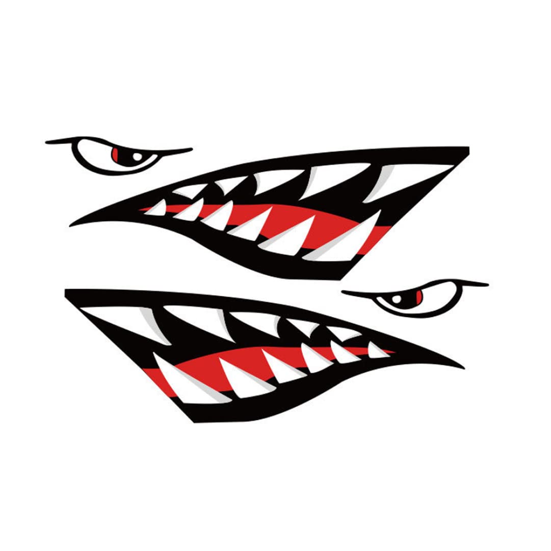 Shark Teeth Mouth Decals + Skeleton Fish Stickers Waterproof Shark Car Sticker Bike Sticker Funny Vinyl Stickers for Kayaks Canoes Fishing Boats Tooth Bike