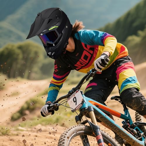 Image of Youth Kids Dirt Bike Helmet for Boys & Girls,F001 Full Face Motorcycle Helmet for Off-Road ATV Street Riding Four Wheeler Mountain Bike with Goggles Gloves,DOT Approved