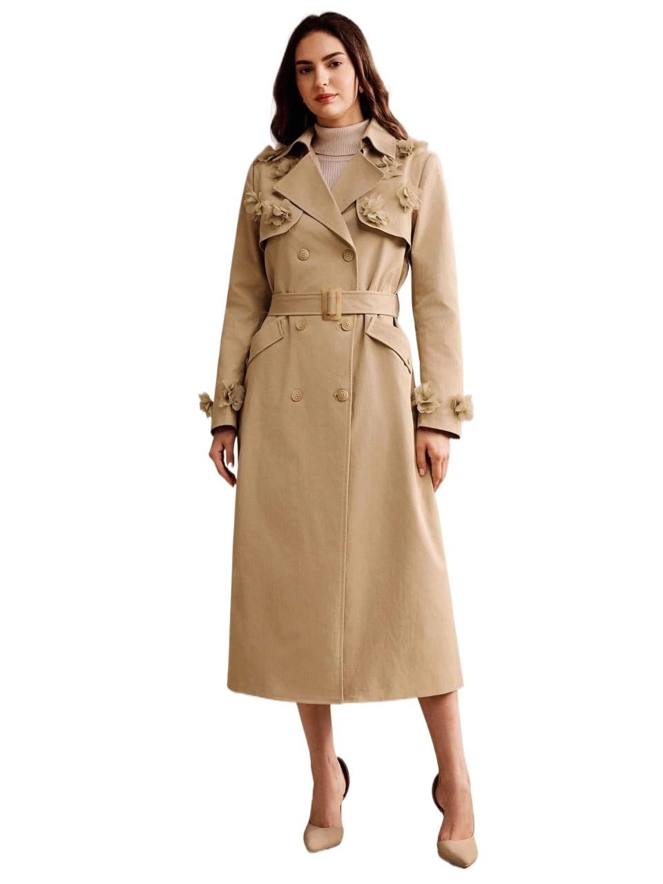 Womens 2025 Fashion Fall Trench Coat Elegant Long Casual Double Breasted Waist Trench Coat