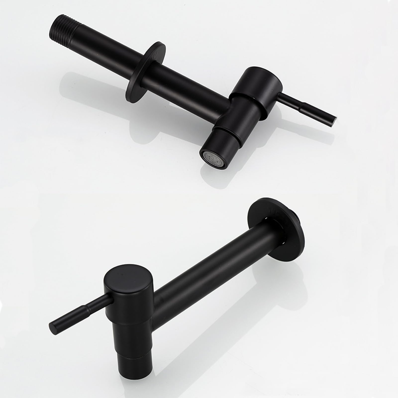Robinet d'eau froide - En acier inoxydable - Monté au mur - Noir mat - Long robinet mural, Accessoire Salle de Bain, pour Lavabo, Balcon, Cuisine (noir)