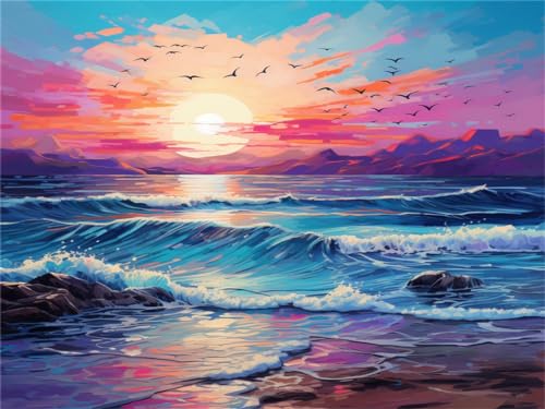 Kit broderie perles de rocaille vagues de plage motif perles vue sur mer 3D