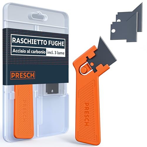 Presch Raschietto fughe incl. 3 lame - Per la rimozione precisa dei giunti grazie all'elevata nitidezza - Facile cambio delle lame - Raschietto silicone per sigillanti morbidi come acrilico e silicone