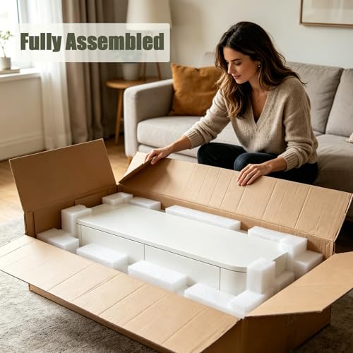 Image of 39.4 inch Fully Assembled Floating Makeup Vanity, Wall Mounted Desk