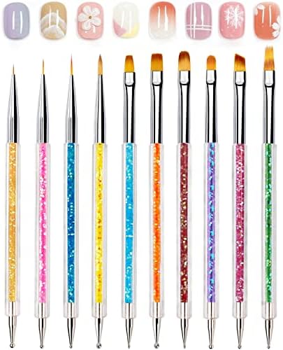 10PCS Double Ended Professional Nail Art Brushes Set, Builder Gel Brush, Nail Polish Nail Art Design Pen Painting Tools, Nail Art Liner Brush, And Nail Dotting Tools, For Acrylic Nail Home Salon DIY (colorful)