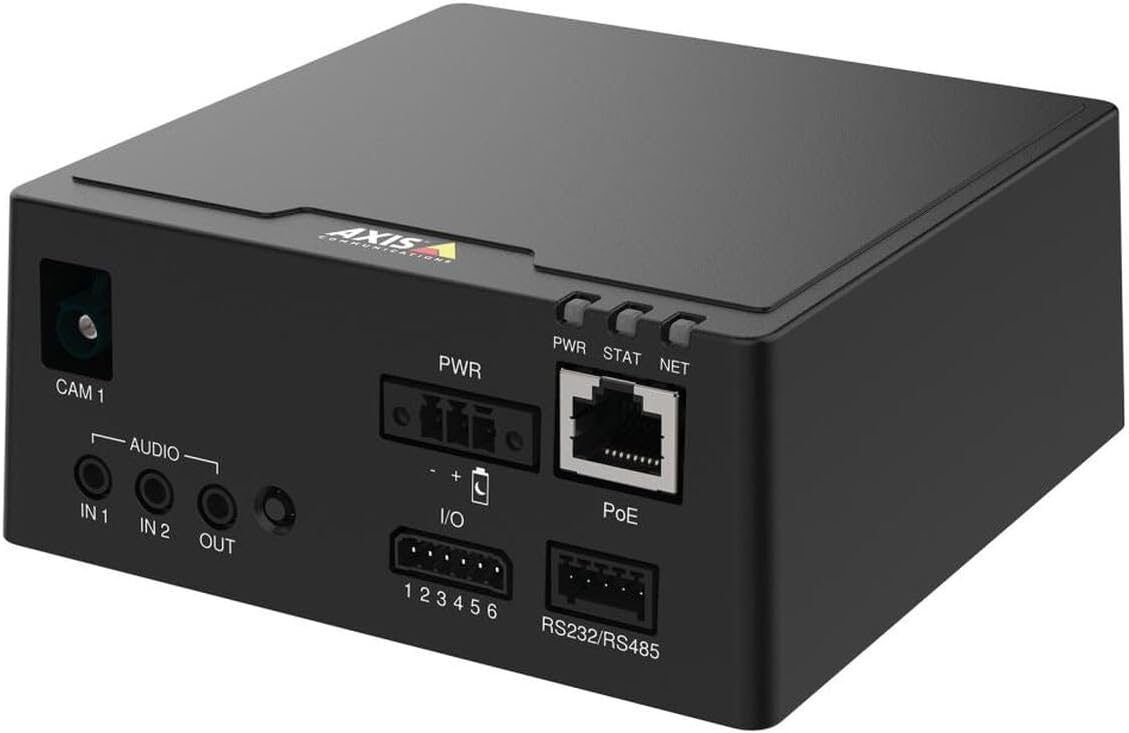 Înclinat view of the AXIS F9111 Main Unit, showing the front and right side with ports.