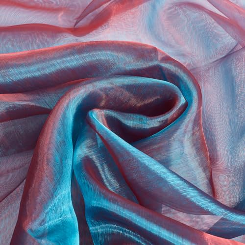 BENECREAT Tela de organza transparente de dos tonos de 3.28 yardas, tela de gasa holográfica iridiscente de 59 pulgadas transparente para vestido de novia, moda, manualidades, decoraciones, azul acero