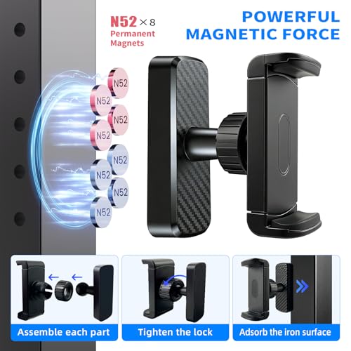 Image of Magnetic Phone Holder for Gym- 360 Adjustable Strong Magnet Phone Mount for Video Recording, Compatible with iPhone, Android, All Smartphones, Gym Accessories for Men& Women
