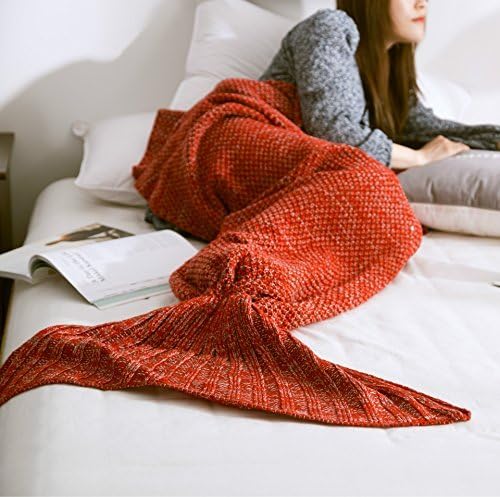 Christmas gift for Handcrafted All Seasons Soft Warm Knitted Mermaid Tail Blanket Living Room Sleeping Bag for baby ,Assorted Size (36"20", Orange)