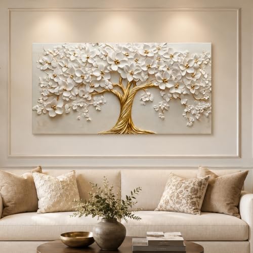 Image of Large Tree of Life Canvas Wall Art, Gold Tree of Life Painting Picture Wall Decor,Luxury Modern Poster Print Artwork for Living Room Bedroom Office Hotel Home Decoration 24 x 48 inches