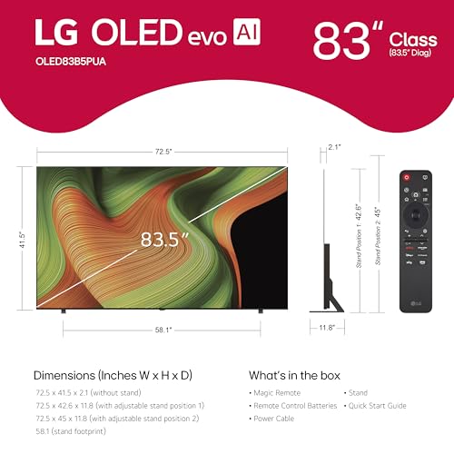 LG 83-Inch Class OLED AI 4K B5 Series Smart TV w/Dolby Atmos, Dolby Vision, HDR10, AI Super Upscaling 4K, Filmmaker Mode, Wow Orchestra, Alexa Built-in (OLED83B5PUA, 2025) - Image 3