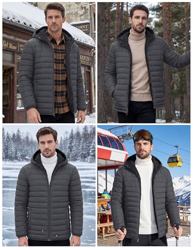 Image of Cotrasen Mens Puffer Jacket Sherpa Lined Water Resistant Hooded Full Zip Mid-Weight Warm Insulated Winter Coat