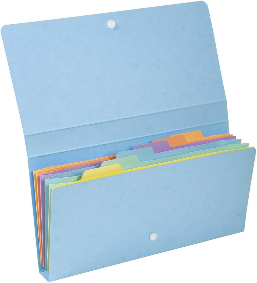 Exacompta Aquarel 58660E Document Folder with 12 Compartments 26 x 13 cm for 24 x 11 cm Documents Pastel Multi-Coloured Card with Press Stud Closure Random Colours