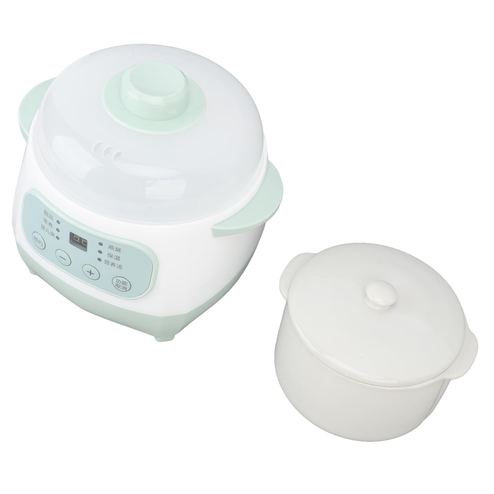 Olla de Cerámica de Cocción Lenta, 200W, 1L, Temporizador de 24H, Cocina Saludable, Baño de Agua, Calefacción para Nido de Pájaro, Sopa de Hierbas, Guisado, Cocina Casera (Enchufe europeo