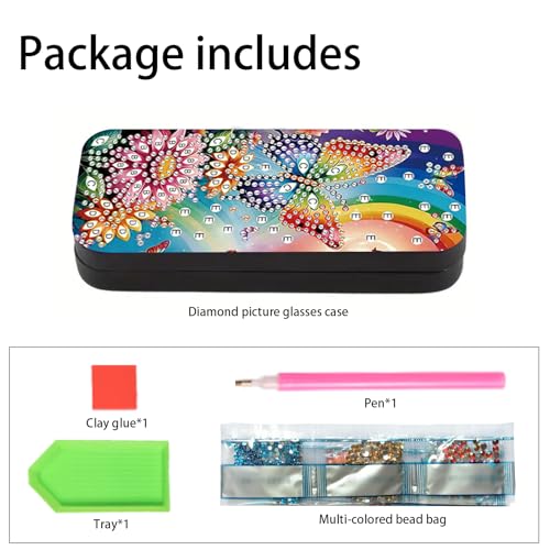 Image of DIY 5D Diamond Painting Glasses Case Kit, Butterfly and Flower Diamond Art Kits for Adults Small Diamond Painting Kit Gem Art Paint by Diamonds Dots Eyeglasses Case for Beginner Women