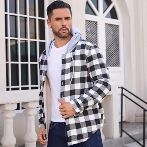 Mens Sherpa Fleece Lined Flannel Buffalo Plaid Jackets with Hood Winter Thermal Quilted Insulated Hooded Coat Outwear2