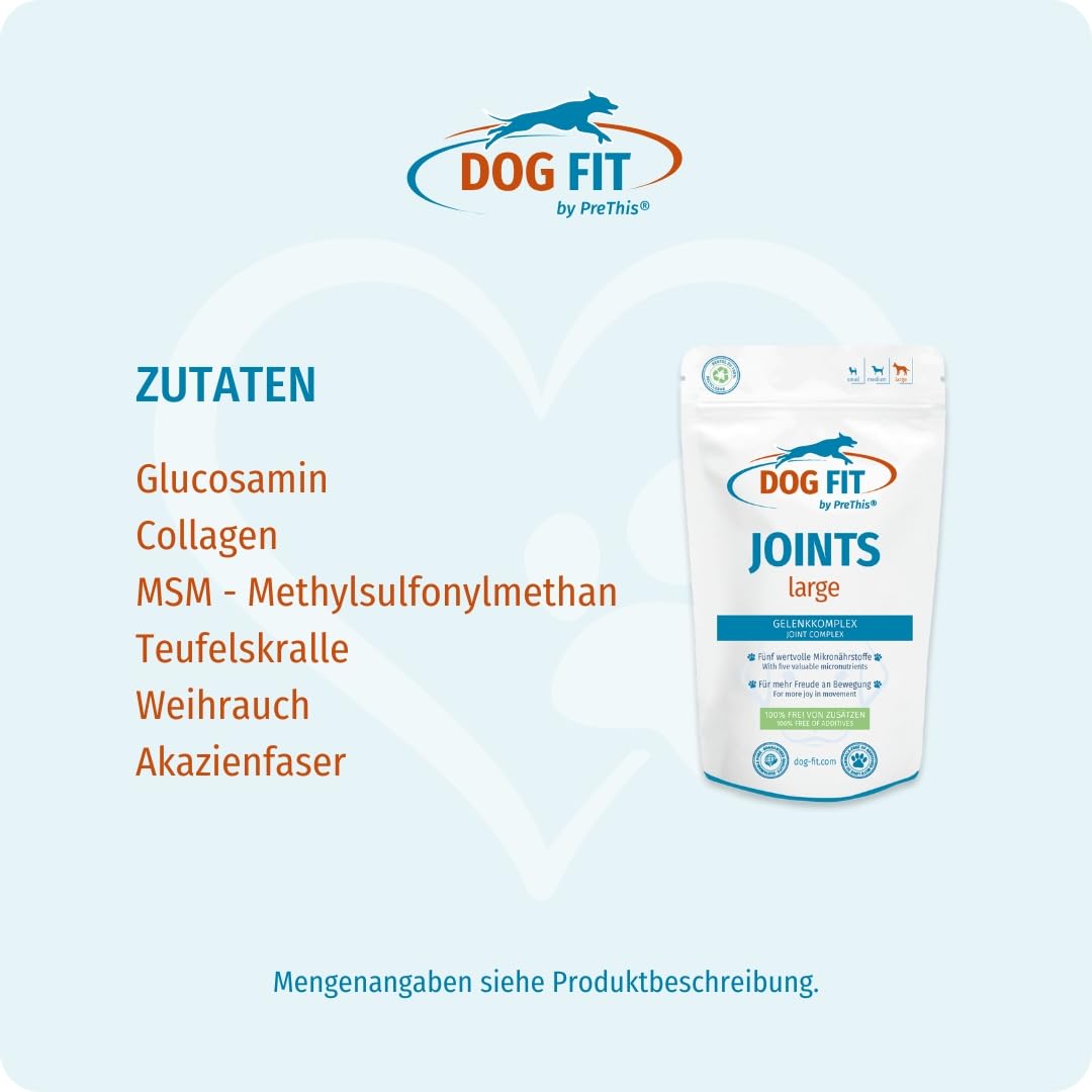 DOG FIT by PreThis® Joints für Hunde I Mit Glucosamin, MSM, Kollagen, Teufelskralle & Weihrauch I Ohne Zusätze I Large ab 25kg