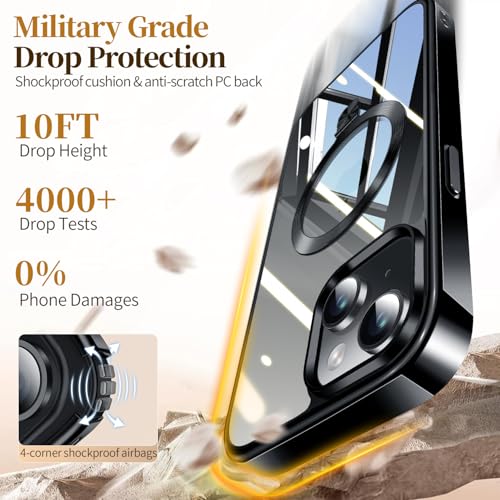 Image of ESTPEAK Titanium Black CD Mag-Stand Case for iPhone 15 Case with Invisible Magnetic Ring, [Fit for MagSafe] [Never Yellowing] Top Clear Phone Case Cover for iPhone 15 6.1 inch Men Women