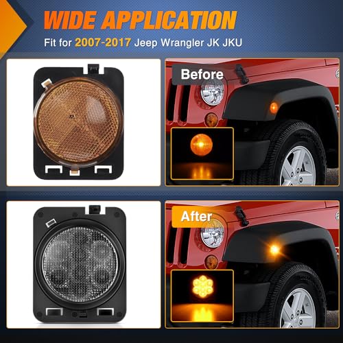 Image of Nilight JK Side Marker Light 8LED Smoked Lens Amber Front Fender Indicator Turn Signals Lights IP67 Waterproof Clearance Lamp Compatible with 2007-2017 Wrangler JKU
