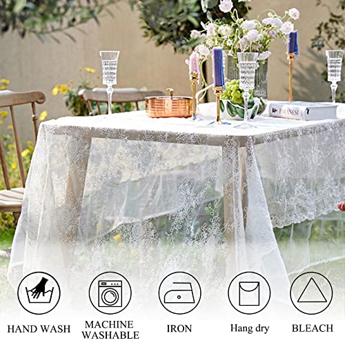 Shinybeauty Lace Party Tablecloth Rustic Floral Fabric Rectangle Lace Table Cloth Baby Tablecloth Tea Party Tablecloth Fabric Table Cover (1, White-005) #TOP6