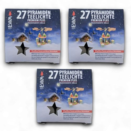 Pyramiden Teelichte Premium Plus (27 Stück) in transparenter Hülle -...