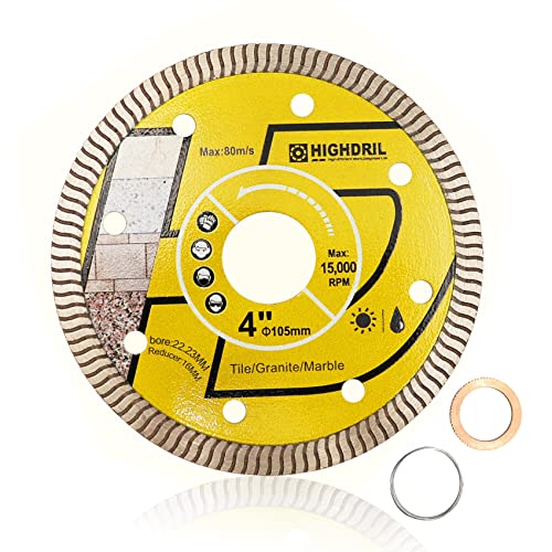 HIGHDRIL Diamond Saw Blade - 105MM Diamond Tile Blade with 22.23MM Arbor, Dry or Wet Cutting Disc for Porcelain Tile Ceramic Granite Marble Hard Material Masonry