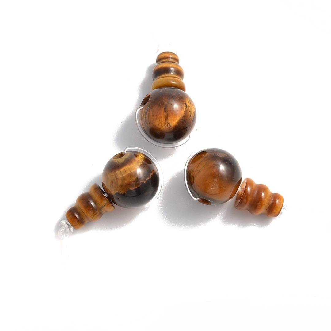 JM Design Yellow Tiger Eye Guru Beads Three Holes T-Beads Size 10mm Sold by One Set for Jewelry Making