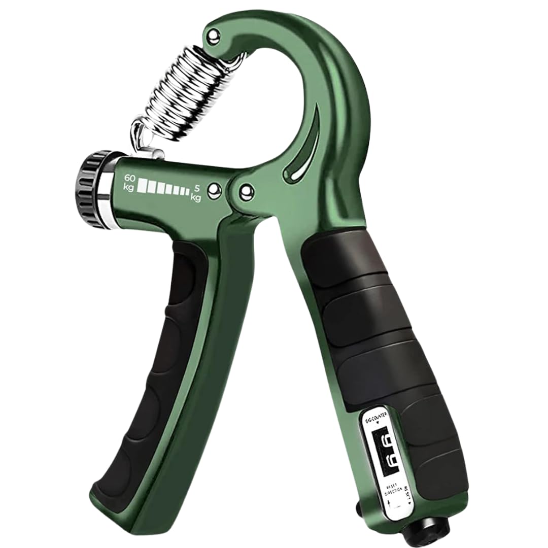 AJRO DEAL Adjustable Hand Grip Strengthener, Hand Gripper With Counter for Men & Women for Gym Workout Hand Exercise Equipment to Use in Home for Forearm Exercise 5-60kg (Green)