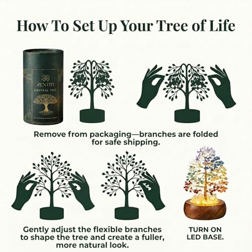 Rose Crystal Tree of Life with LED Light – Handcrafted Gemstone Bonsai on Quartz Base & Acacia Wood Stand – Spiritual Home & Office Décor, Feng Shui, Thoughtful Gift for Women - Image 3