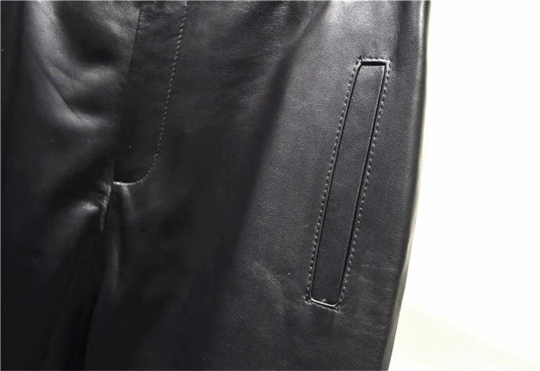 Pantalones de cuero para mujer, casuales, sueltos, de negocios, con bolsillos, pantalones recortados, Negro, S