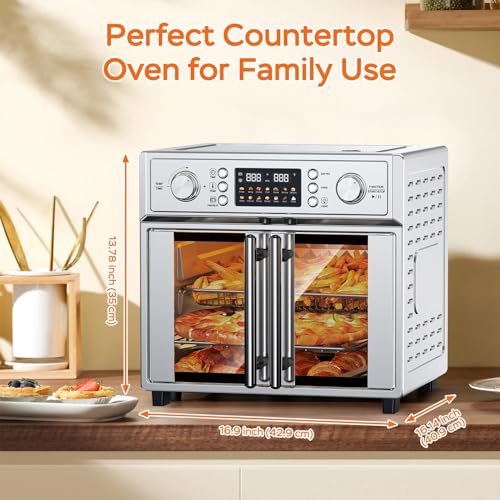 Image of PlumChef 27.5 Quart Extra Large 6 Slices Air Fryer Convection Toaster Oven, French Door, 1700W, Multifunction Oven for Air Fryer, Toast, Grill, Defrost, Bake (Stainless Steel)