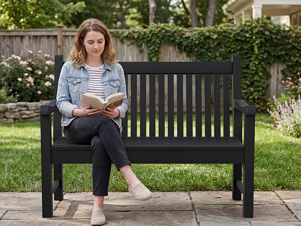 Image of Psilvam 2-Person Outdoor Bench with 700 Lbs Weight Capacity, Black