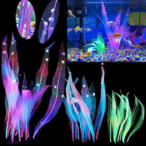 Silk Aquarium Plants Tall 7 10 17 Inches Glowing Aquarium Decorations Silicone Fish Tank Plants Glow Fish Tank Decorations Neon Decorations Artificial Aquarium DÃ©cor Glo Fish Tank Decor Kelp Seaweed