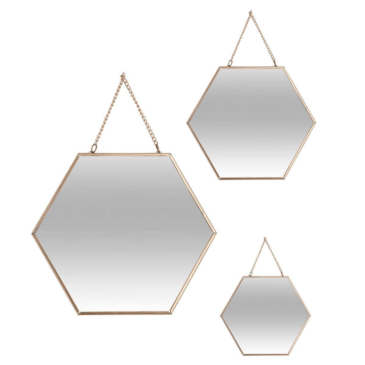 ATMOSPHERA CREATEUR D'INTERIEUR Set 3 Espejos Oro HEXAGONALES 19,8X17,5CM/25X22,5CM/29,5X26CM, Dorado, S : L. 20 x l. 0,3 x H. 20 cm Unisex Adulto