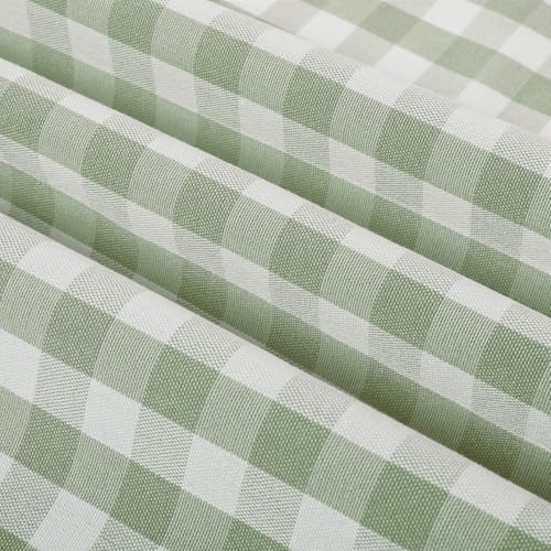 Image of TWOPAGES Pinch Pleat Cafe Curtains 24 Inch Long Buffalo Plaid Light Filtering Farmhouse Half Window Curtains for Kitchen (Light Green Small Plaid, 26W x 24L Inches, Set of 2)