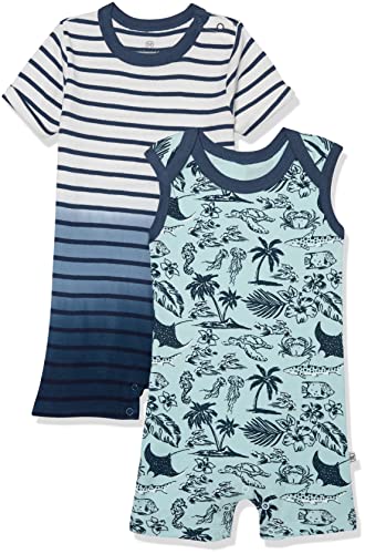 Image of HonestBaby Multipack Short Romper Sets and Dresses 100% Organic Cotton for Infant Baby, Toddler Boys, Girls, Unisex (LEGACY), Tiki Scenic, 0-3 Months