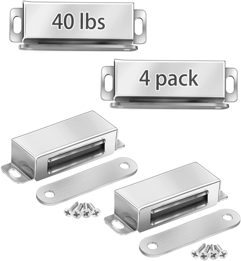 Onarway 40 lbs Magnetic Door Catches (4 Pack) - Strong Stainless Steel Latches for Cabinets, Doors, Windows, Kitchen & Bathroom (20KG Strength)