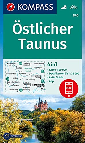 Taunus Östlicher+ Aktiv Guide (840): 4in1 Wanderkarte mit Aktiv Guide und Detailkarten inklusive Karte zur offline Verwendung in der KOMPASS-App. Fahrradfahren.