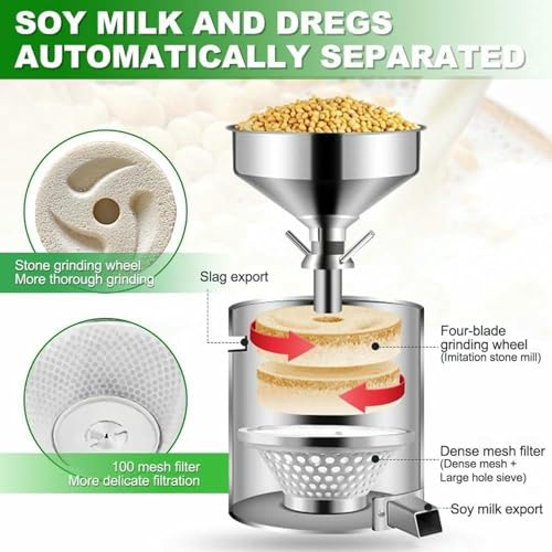 Macchina per Latte di Soia Commerciale, Macina Latte di Soia da 1100 W, Macchina Automatica per La Produzione di Latte di Soia in Acciaio Inossidabile, 25 kg/H, per Latte di S