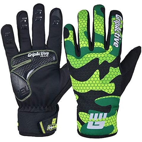 GripActive Winter Cycling Gloves Water Resistant Windproof BMX Anti-Slip with Reflective Sticker (L, Fluorescent Green Camo) Cover