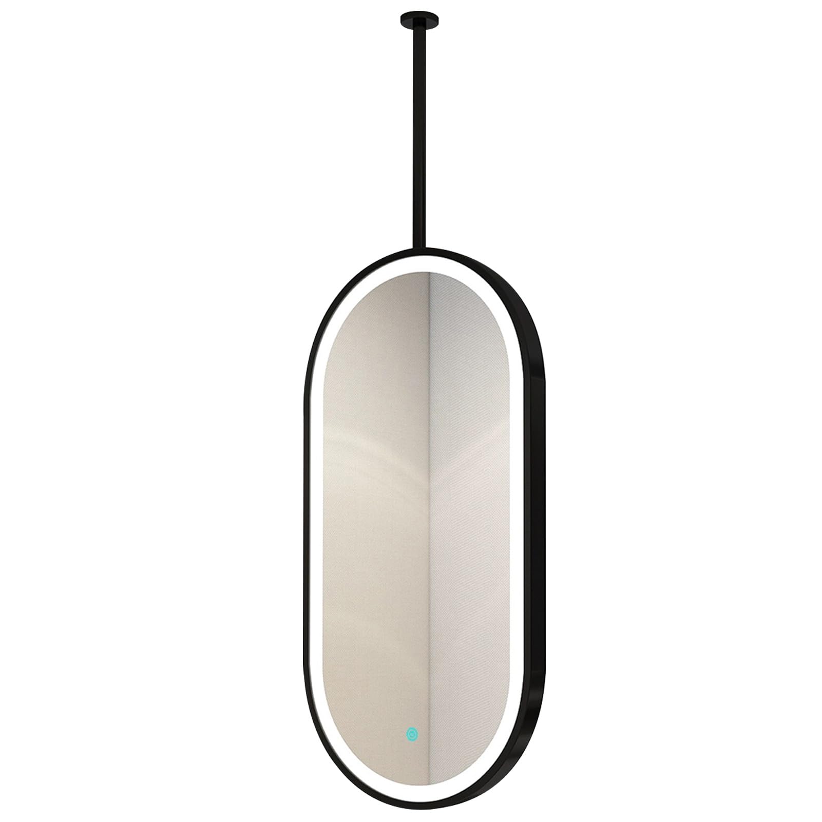 ITOSUI LED Bathroom Mirrors for Vanity, 3 Colors Dimmable Light, Oval Hanging Rod Mirror on the Ceiling, Black Metal Framed Decorative Mirrors for Home or Hotel(50cmx70cm)