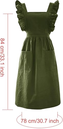 Miniatura 7 de Delantales de cocina para mujer, estilo francés, de algodón, ajustable, con bolsillos, adecuado para hornear, pintar