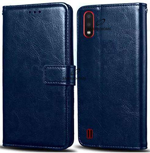 Image of Inside Rubber TPU with Card Pockets Magnetic Closure Protection Compatible with Samsung Galaxy M01, SM-M015GZBDINS (Blue)