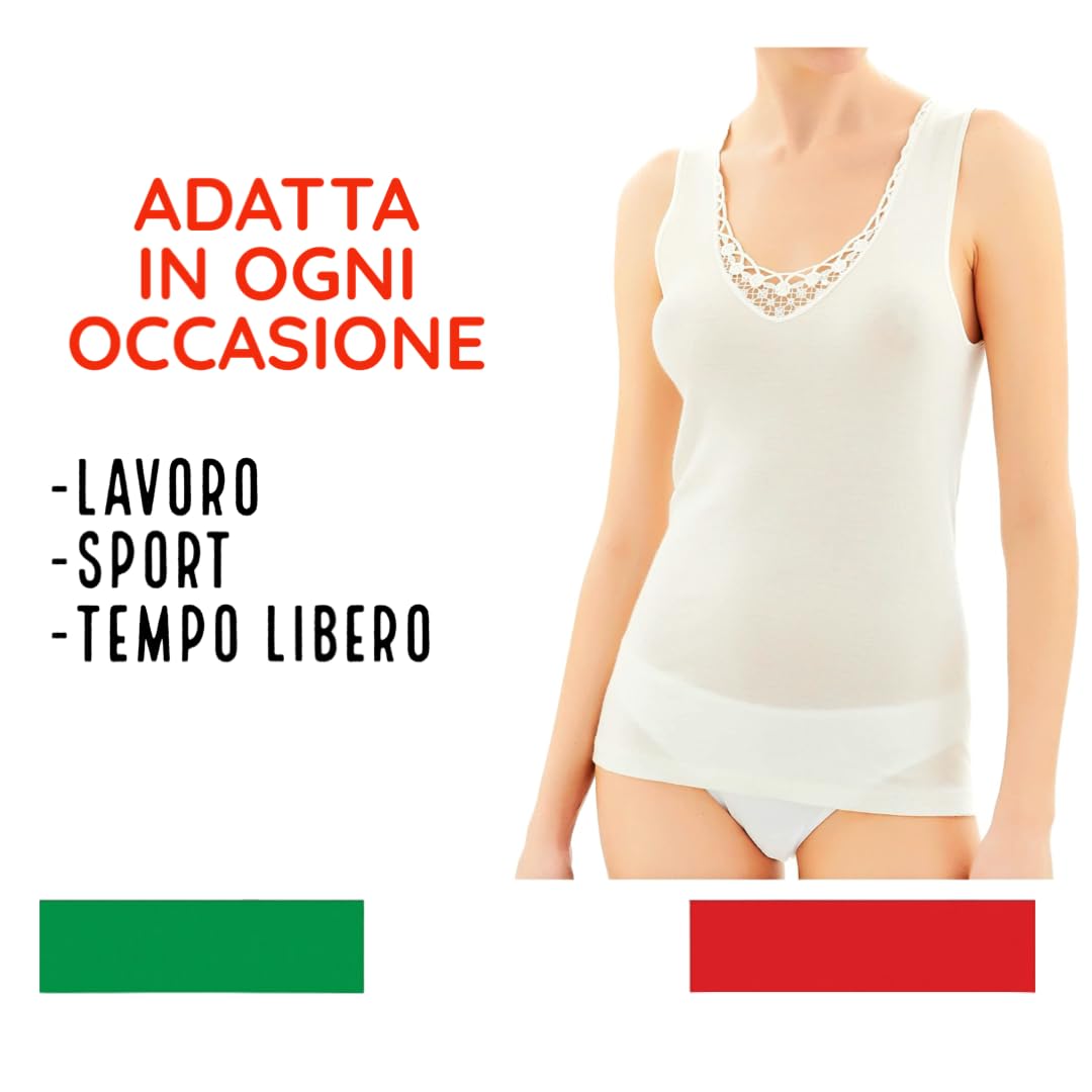 Generico Canotta Intima Donna Lana Cotone 3-5 Pezzi Canottiera Donna Spalla Larga con Pizzo Maglietta Intima Spalla Larga Invernale B24