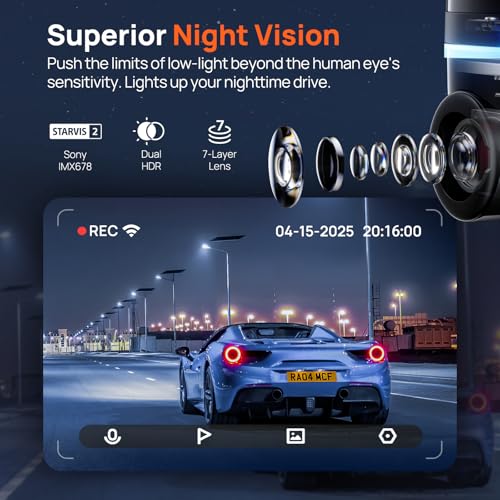 70mai Dash Cam 4K Omni, Front Rear 4K+1080P HDR Dash Cams for Cars with STARVIS 2 IMX678, Night Vision, Parking Mode, Voice Control, 4G LTE, Motion Detection, 5GHz WiFi 6, APP Control, 128GB SD Card - Image 2