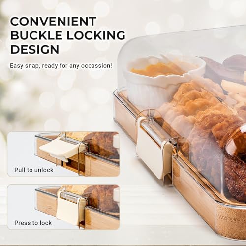 Combler Tábuas de charcutaria, tábua de charcutaria de bambu com tampa, tábua de queijo com trava de