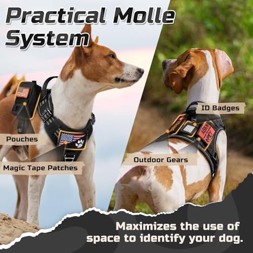 rabbitgoo Hundegeschirr Grosse Hunde, Anti Zug Geschirr Hund Verstellbar mit Griffe Verbreitert, Robust und Verschleißfest, Taktisches Hundegeschirr mit Metallschnallen zum Wandern(XL, Schwarz)